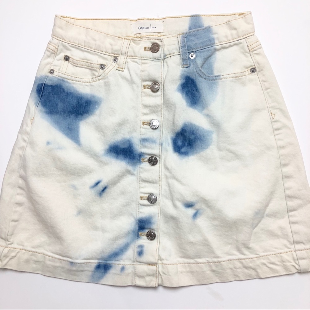 Gap High Waisted White Tie Dye Denim Skirt size 4